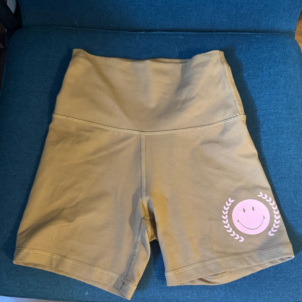 Aerie Offline Brown Bike Shorts with Pink Smiley